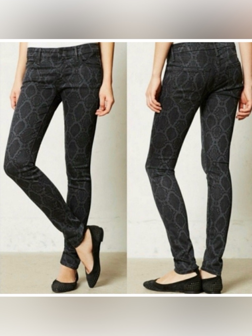 MOTHER The Looker Maximalist Dark Gray Black Stretch Snake-Print Skinny Jeans